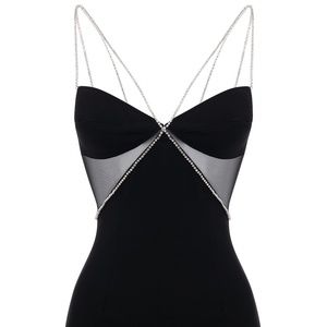 Black Diamante Strap Dress - HEIRESS BEVERLY HILLS